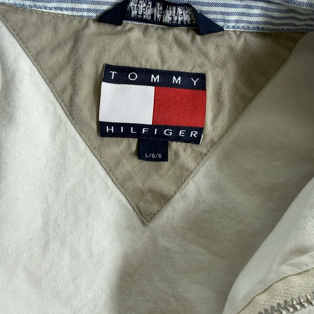 Vtg Tommy Hilfiger Harrington Jacket 90s Windbreaker Embroidered Large White
